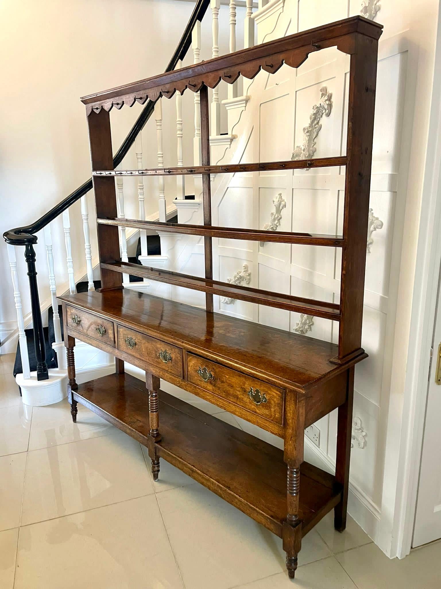 English Antique 18th Century George III Quality Oak Dresser and Original Rack