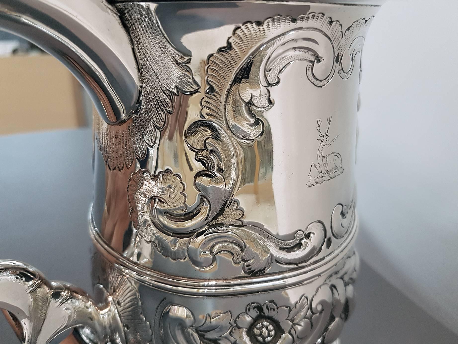 Mid-18th Century Antique 18th Century George III Sterling Silver Tankard London 1765, John Payne