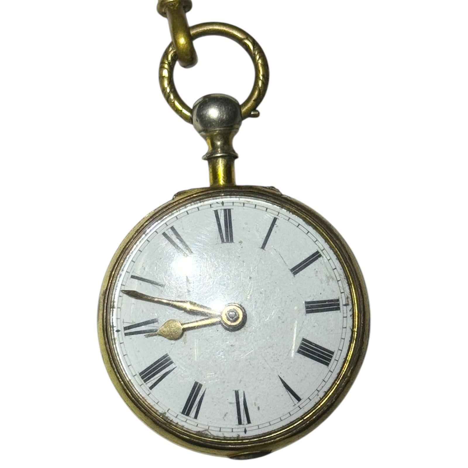Antique 18th Century George III Verge Fusee London Pocket Watch 47mm With Case In Fair Condition For Sale In Mumbai, IN