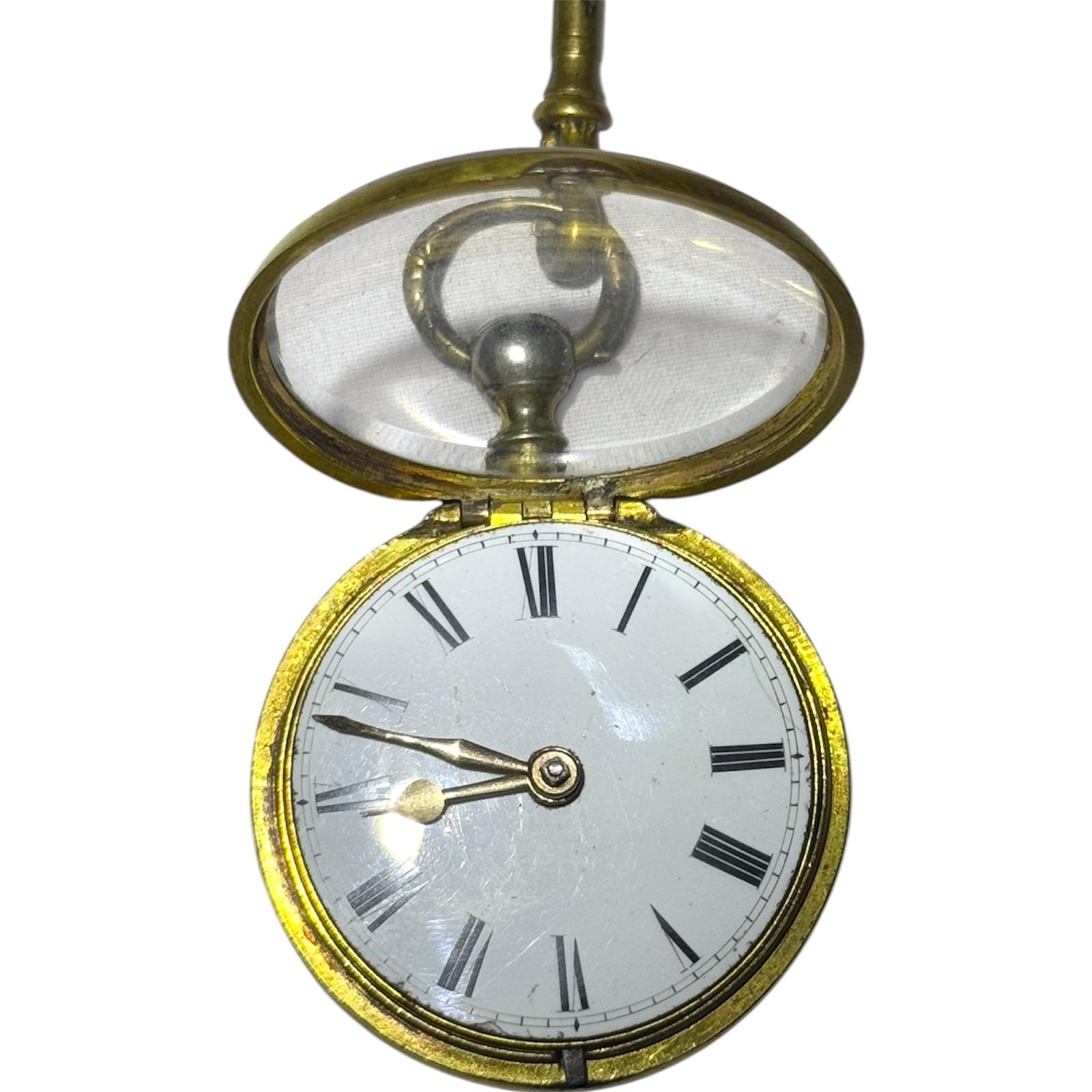 Women's or Men's Antique 18th Century George III Verge Fusee London Pocket Watch 47mm With Case For Sale
