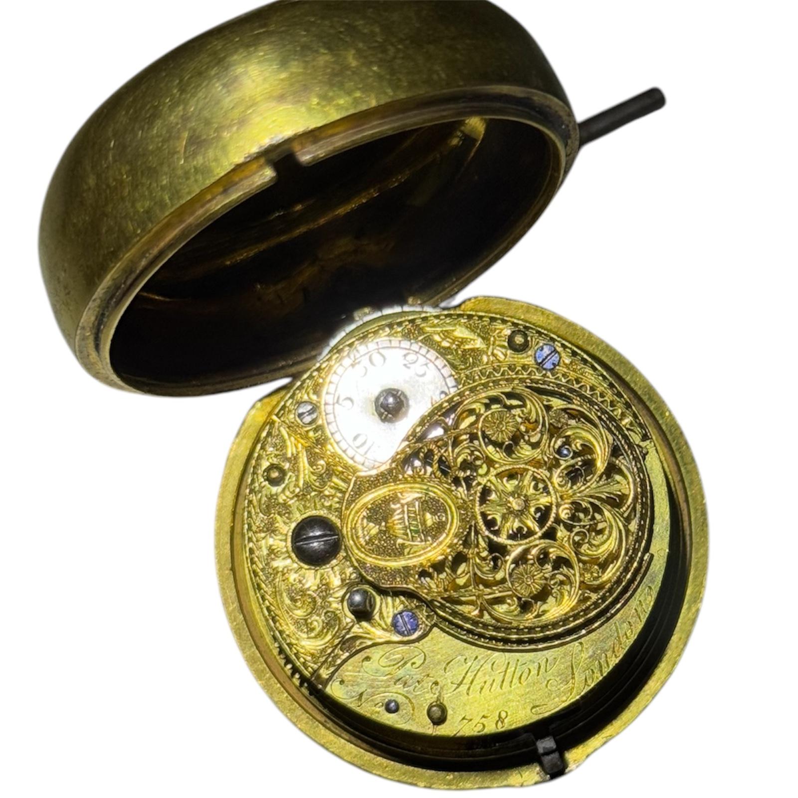 Antique 18th Century George III Verge Fusee London Pocket Watch 47mm With Case For Sale 1