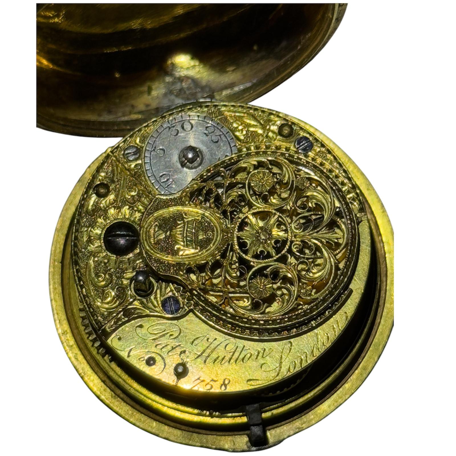 Antique 18th Century George III Verge Fusee London Pocket Watch 47mm With Case For Sale 2
