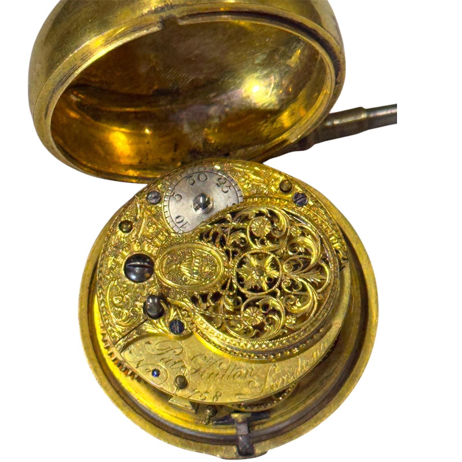 Antique 18th Century George III Verge Fusee London Pocket Watch 47mm With Case For Sale 3