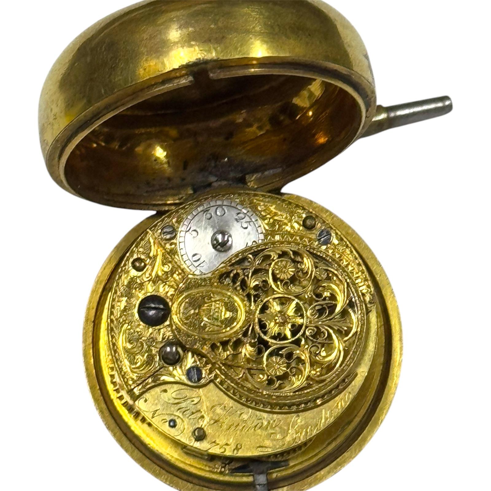 Antique 18th Century George III Verge Fusee London Pocket Watch 47mm With Case For Sale 4