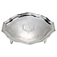 Plateau Salver anglais ancien en argent sterling de style géorgien du 18ème siècle daté de 1740