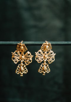 Antique 18th Century Georgian Era Diamond Catalan Earrings, Iberian Jewelry