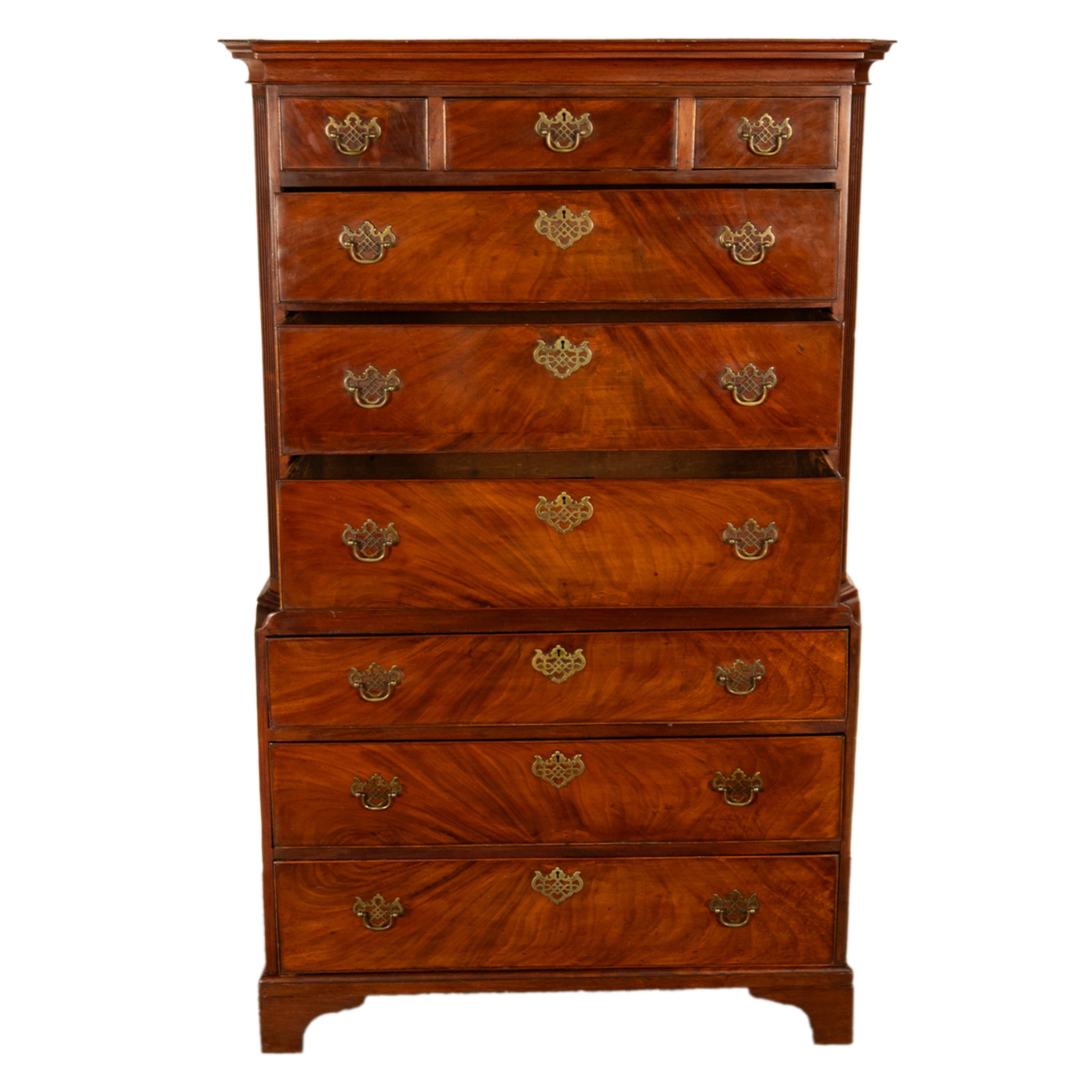 Antique 18th Century Georgian Flame Mahogany Chest on Chest Highboy Dresser 1780 For Sale 5