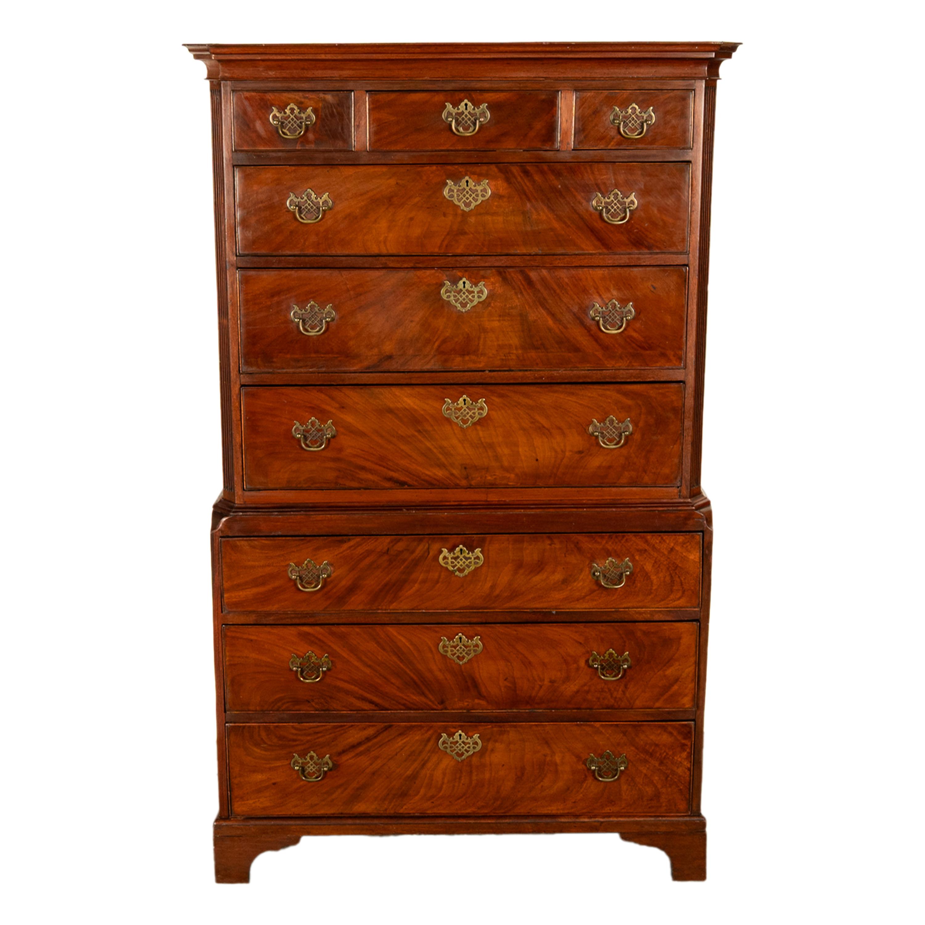 Antique 18th Century Georgian Flame Mahogany Chest on Chest Highboy Dresser 1780 For Sale 6
