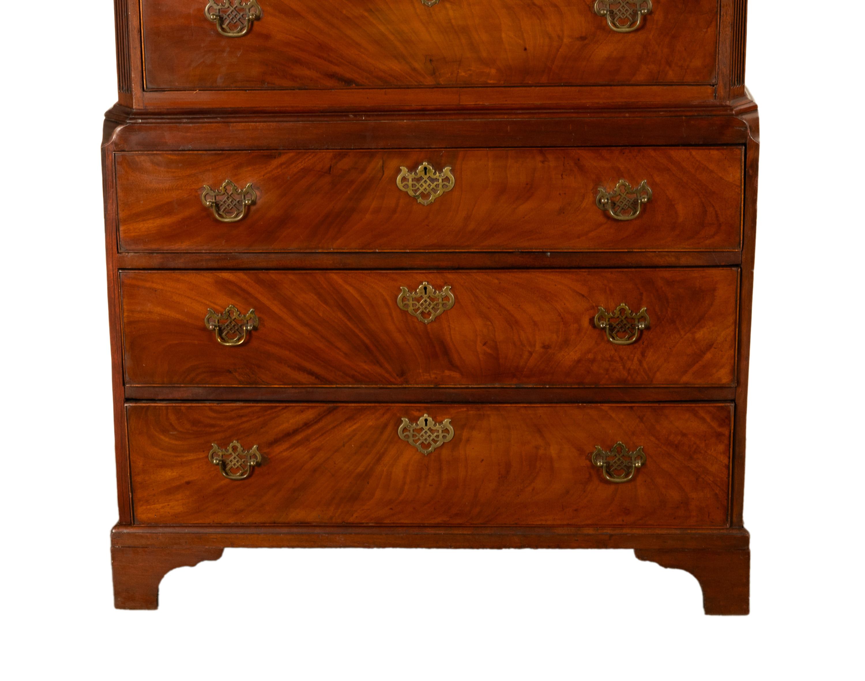Antique 18th Century Georgian Flame Mahogany Chest on Chest Highboy Dresser 1780 For Sale 8