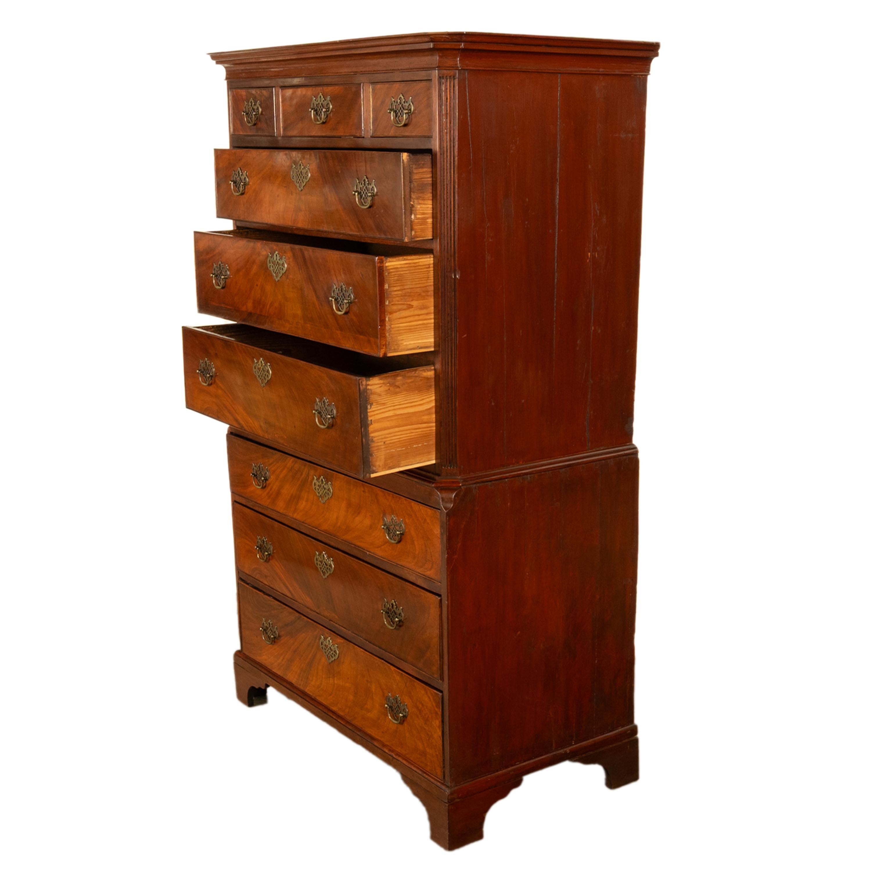 Antique 18th Century Georgian Flame Mahogany Chest on Chest Highboy Dresser 1780 For Sale 1