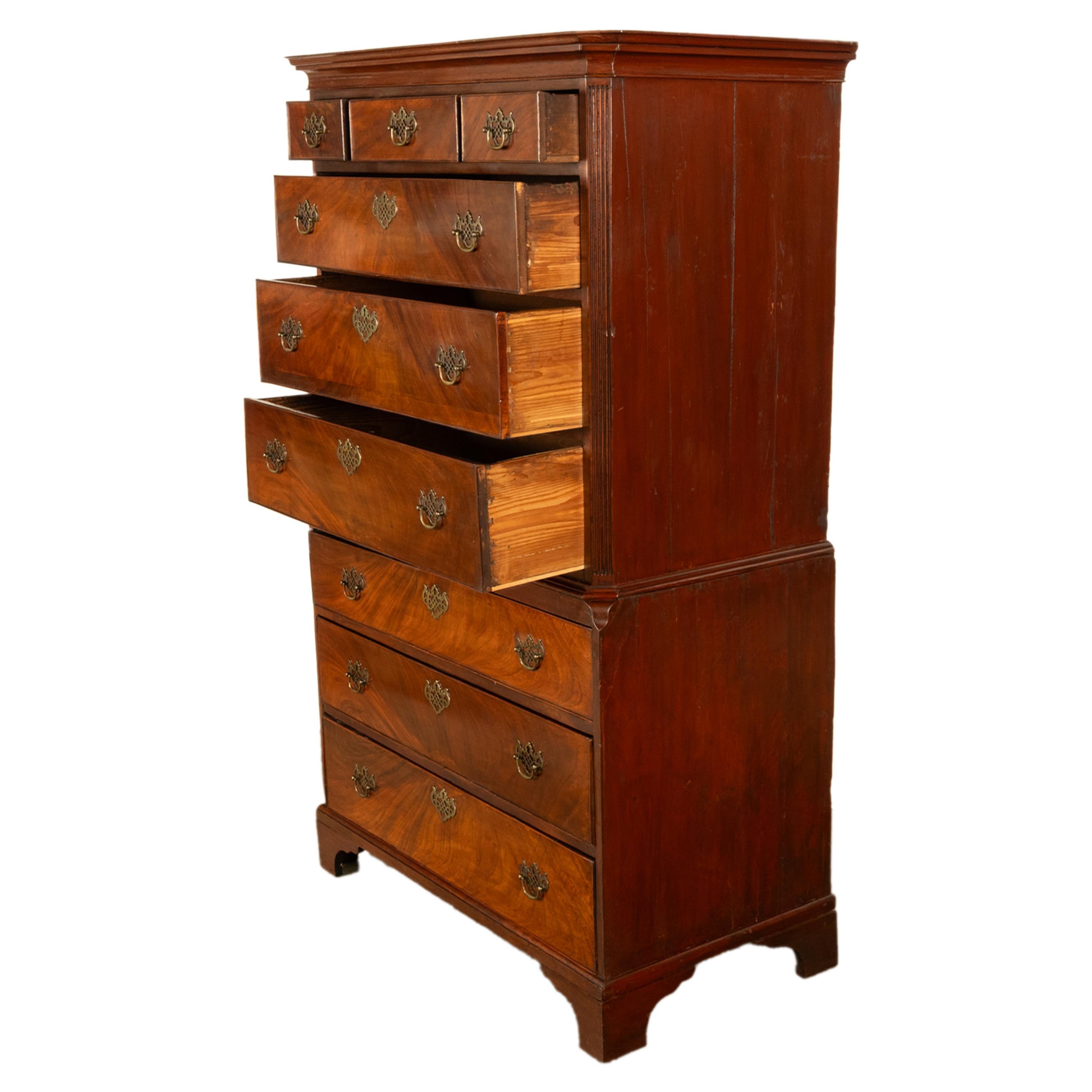 Antique 18th Century Georgian Flame Mahogany Chest on Chest Highboy Dresser 1780 For Sale 2