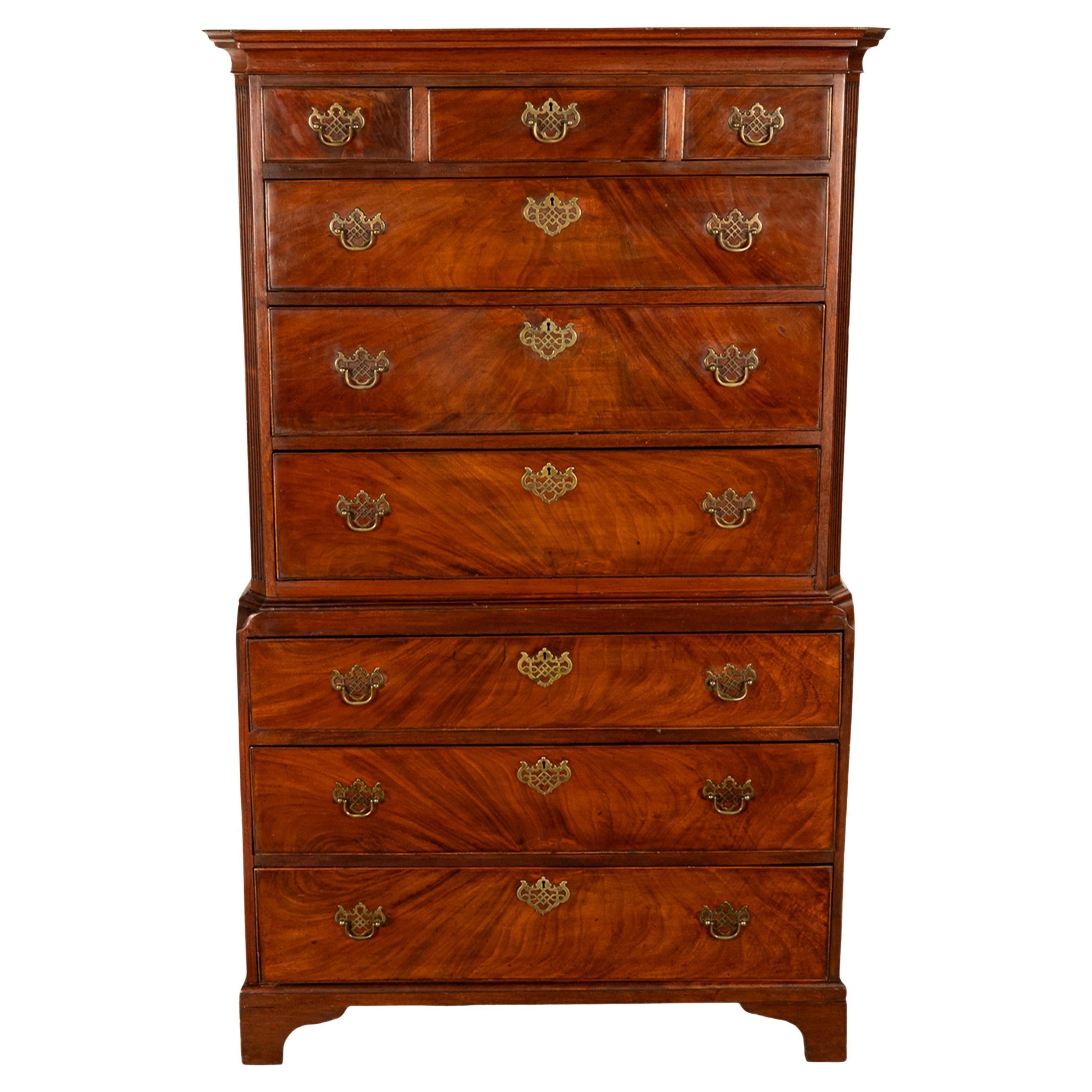 Antique 18th Century Georgian Flame Mahogany Chest on Chest Highboy Dresser 1780 For Sale