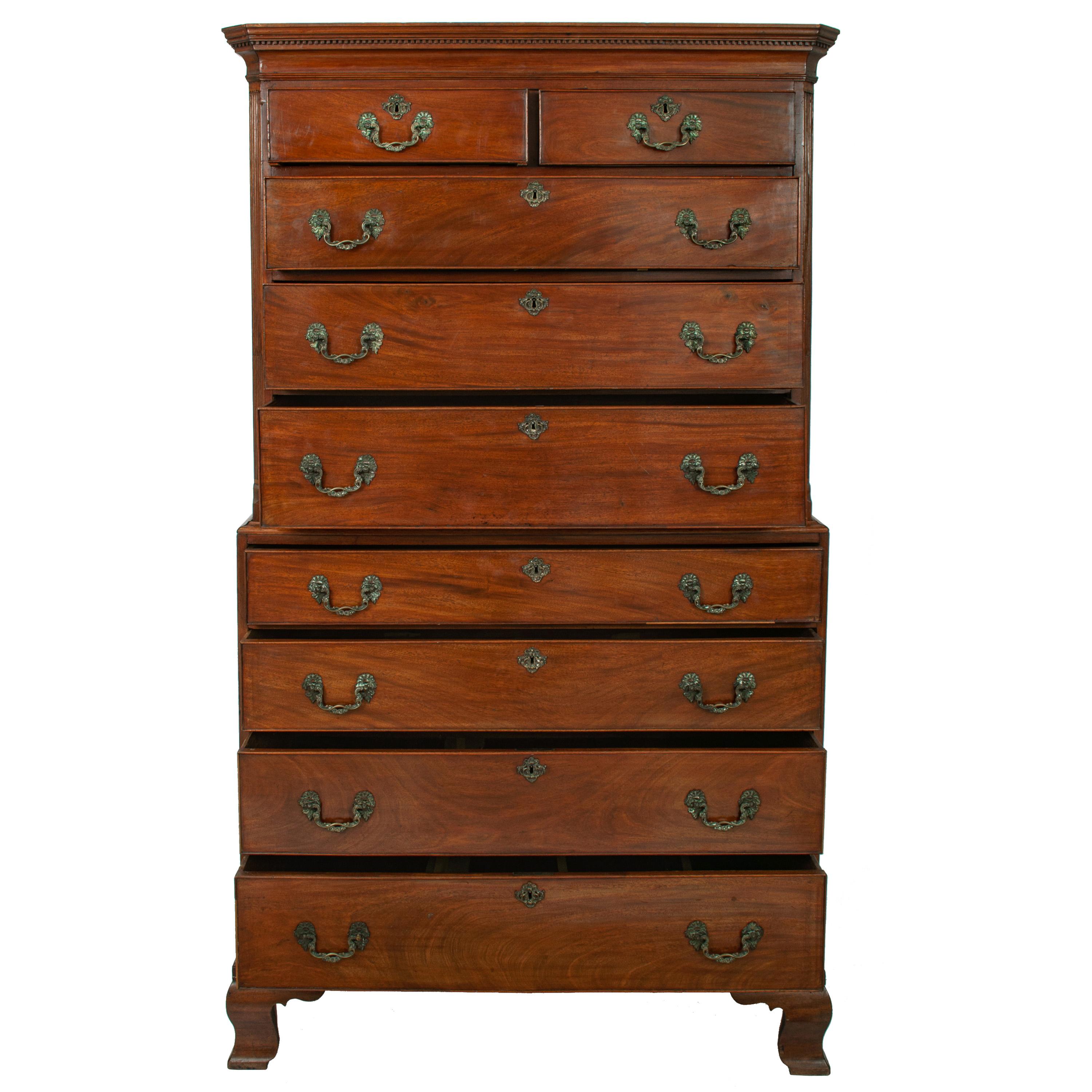English Antique 18th Century Georgian George III Mahogany Tallboy Chest on Chest, 1760 For Sale