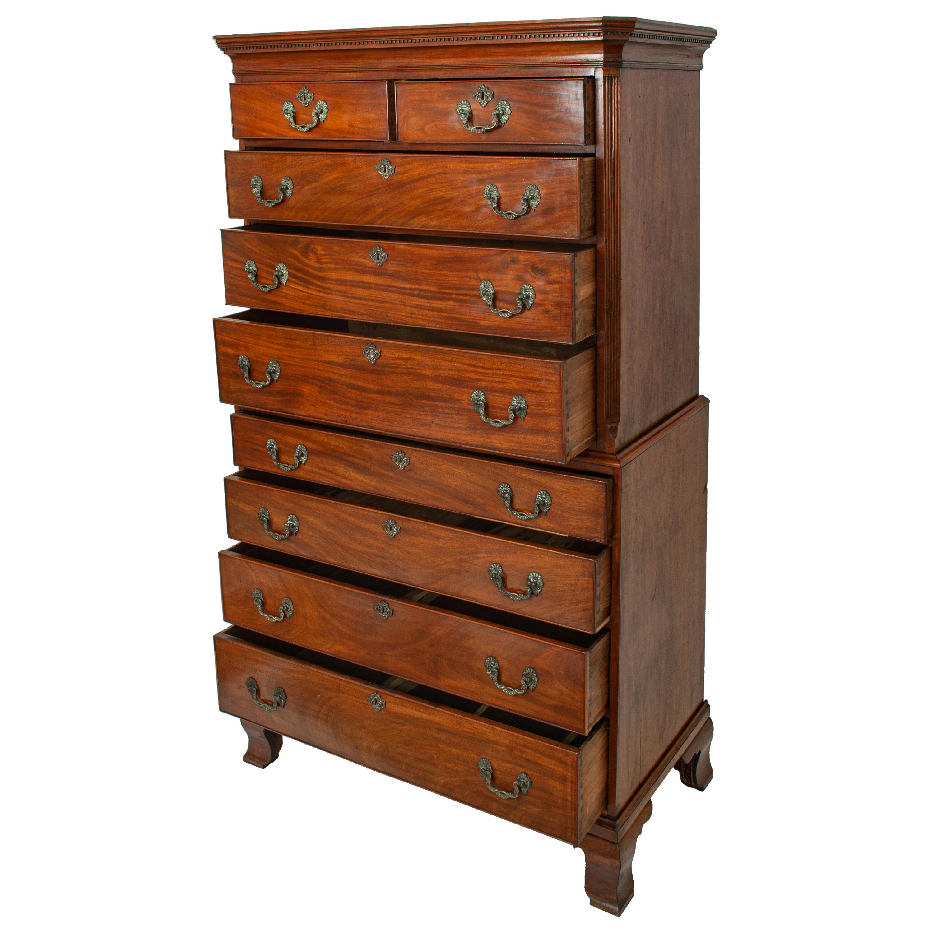 Mid-18th Century Antique 18th Century Georgian George III Mahogany Tallboy Chest on Chest, 1760 For Sale