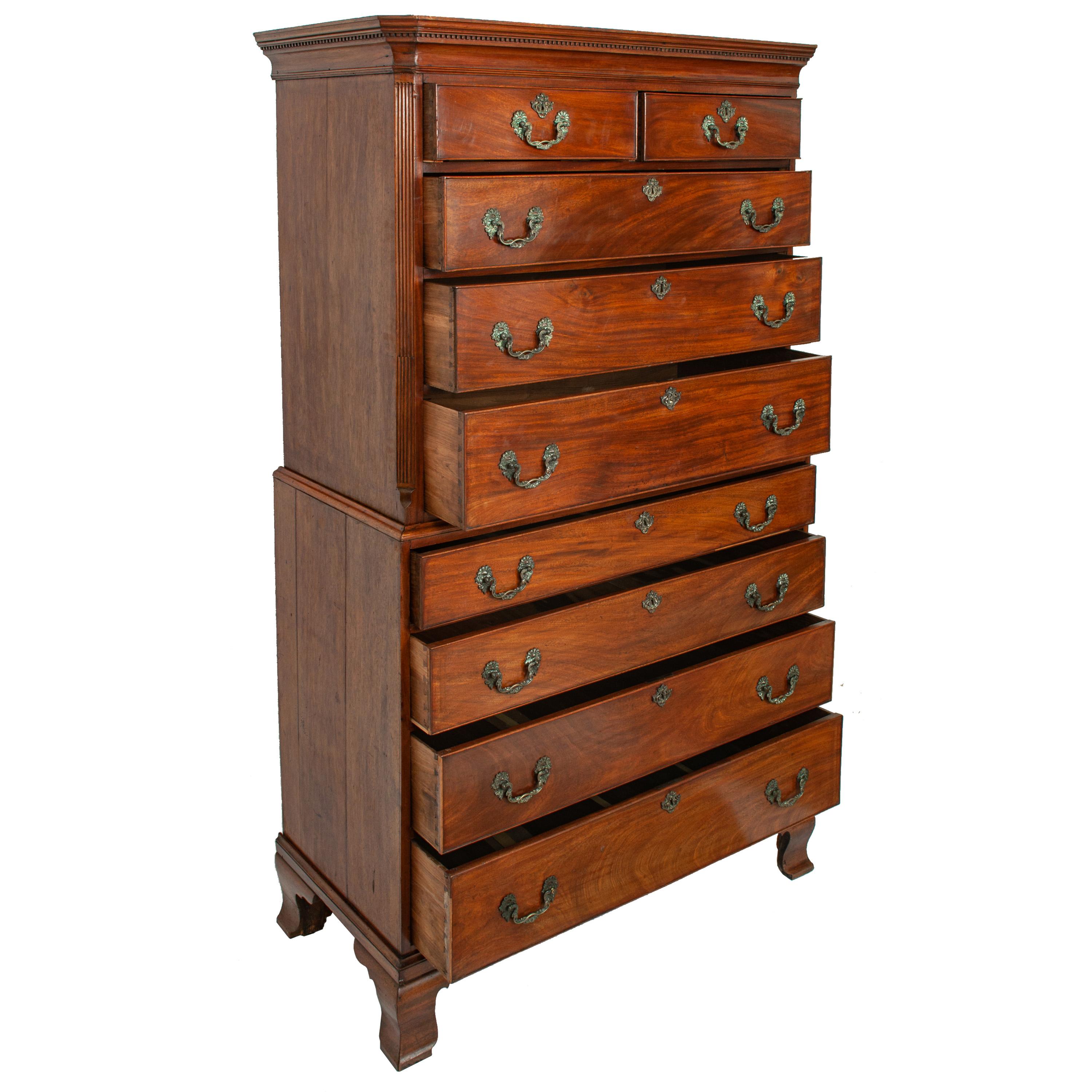 Antique 18th Century Georgian George III Mahogany Tallboy Chest on Chest, 1760 In Good Condition In Portland, OR