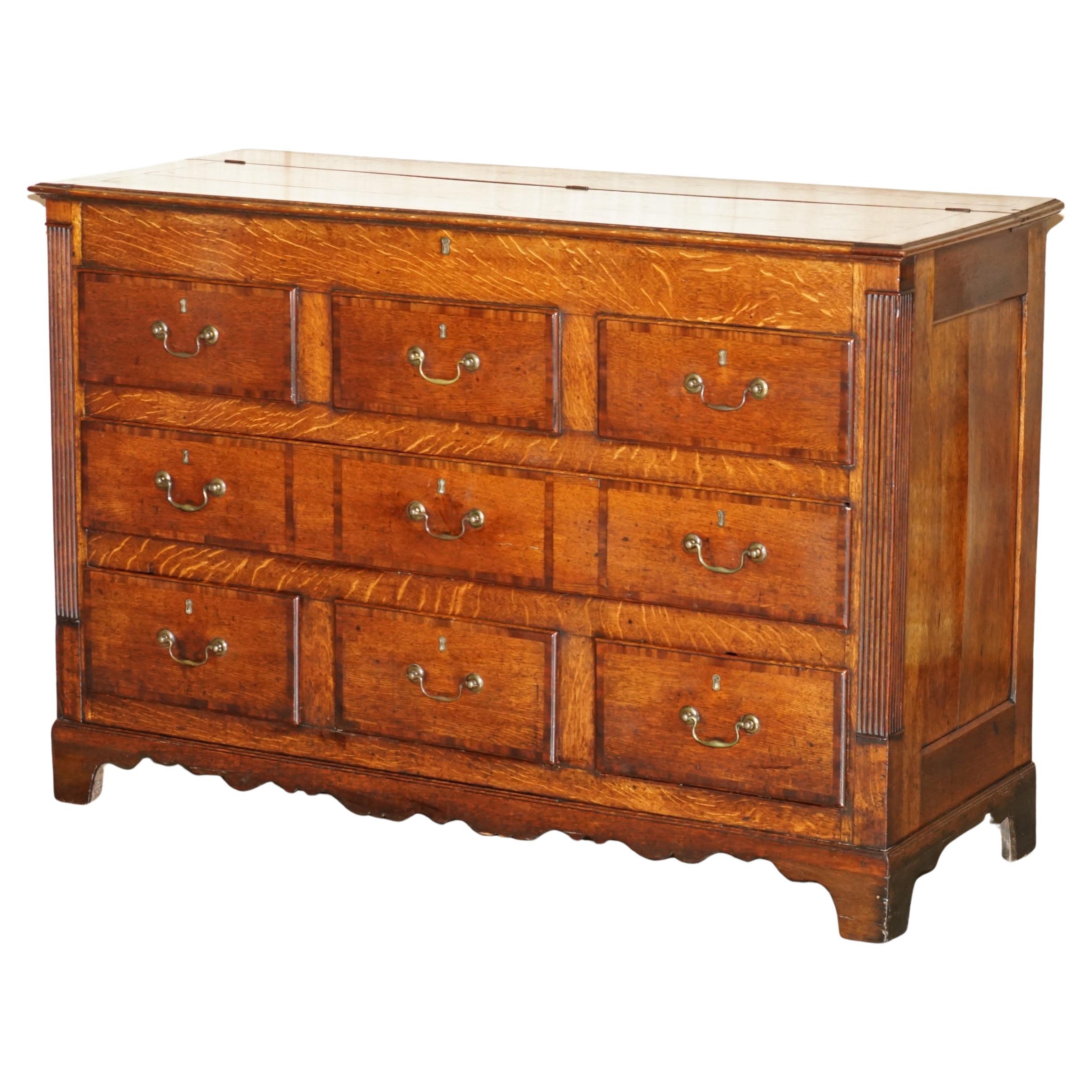 ANTIQUE 18TH CENTURY GEORGiAN HINGED TOP ENGLISH OAK MULE CHEST OF DRAWERS im Angebot