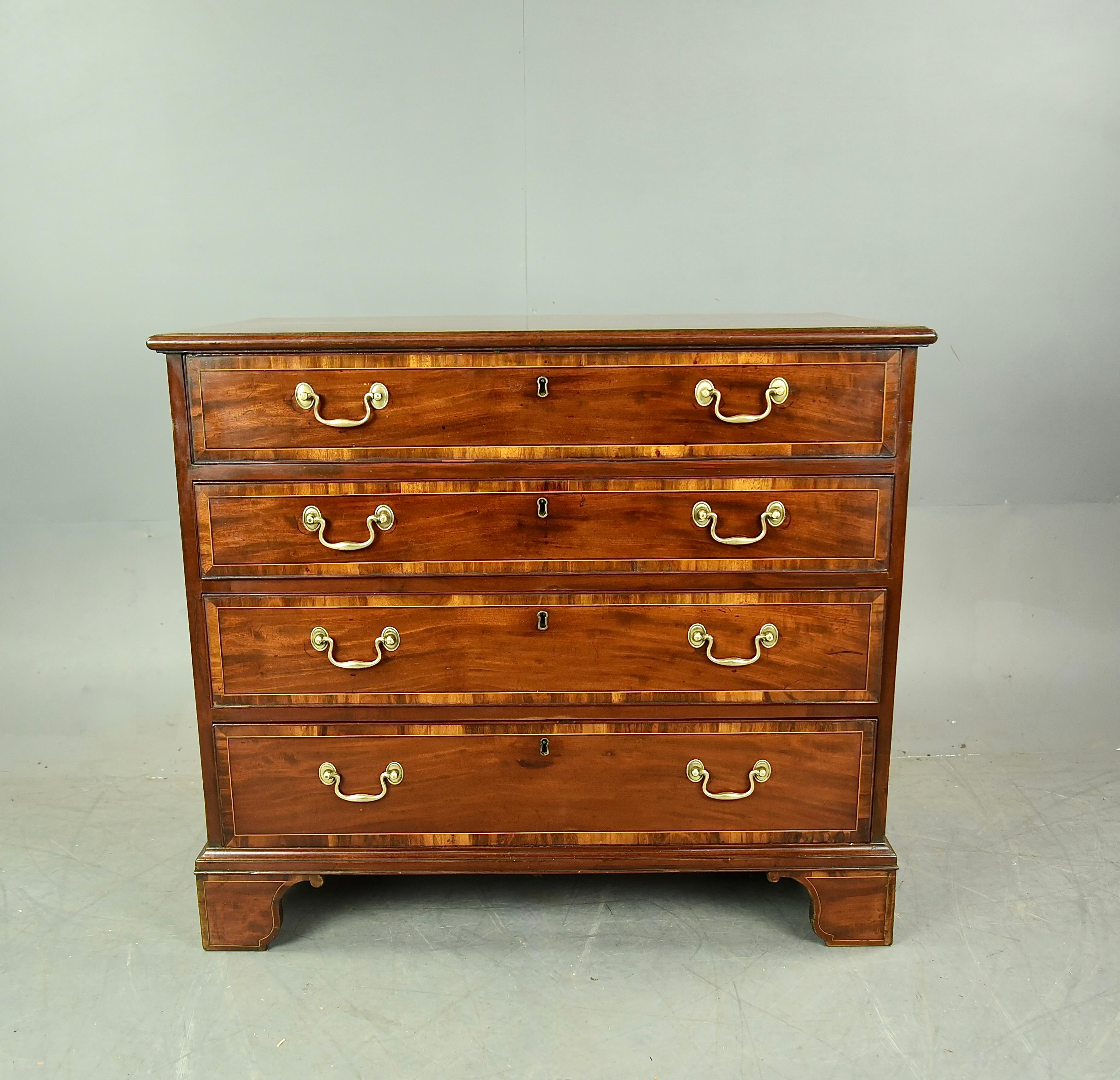 Georgian Mahogany Antique Gentleman’s Chest
Dating from Around 1800 In the Georgian Era, This Delightful Mahogany Antique Campaign Gentleman’s Chest Is Full of Beautiful Charm and Character. With a rectangular moulded top above four graduating cock