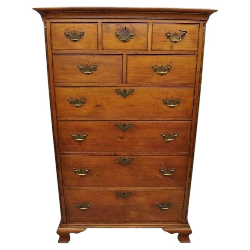 Antique 18th Century Georgian Mahogany Highboy Tall Chest 9 Drawer Dresser