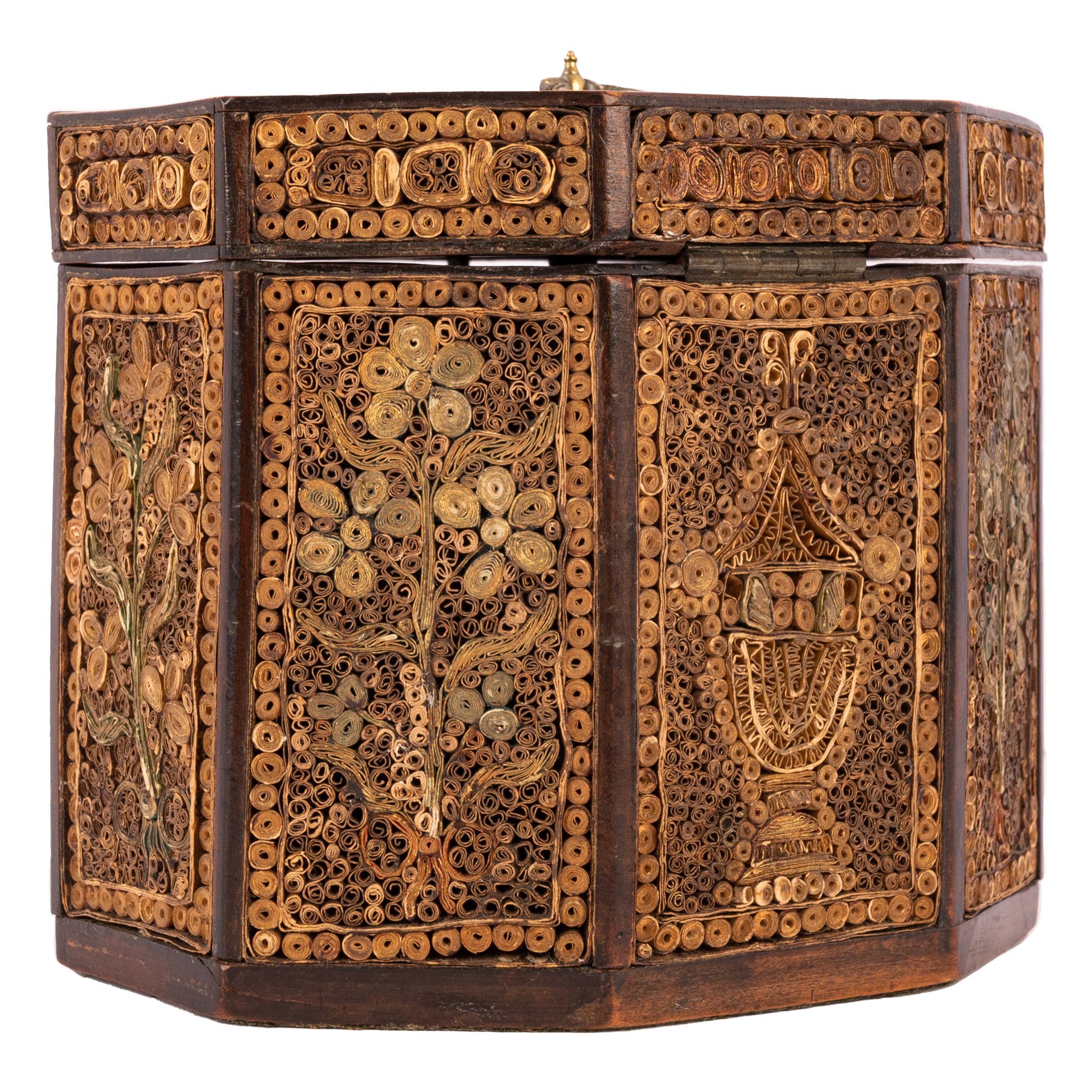 Late 18th Century Antique 18th Century Georgian Mahoghany Paper Scroll Work Tea Caddy Box 1780