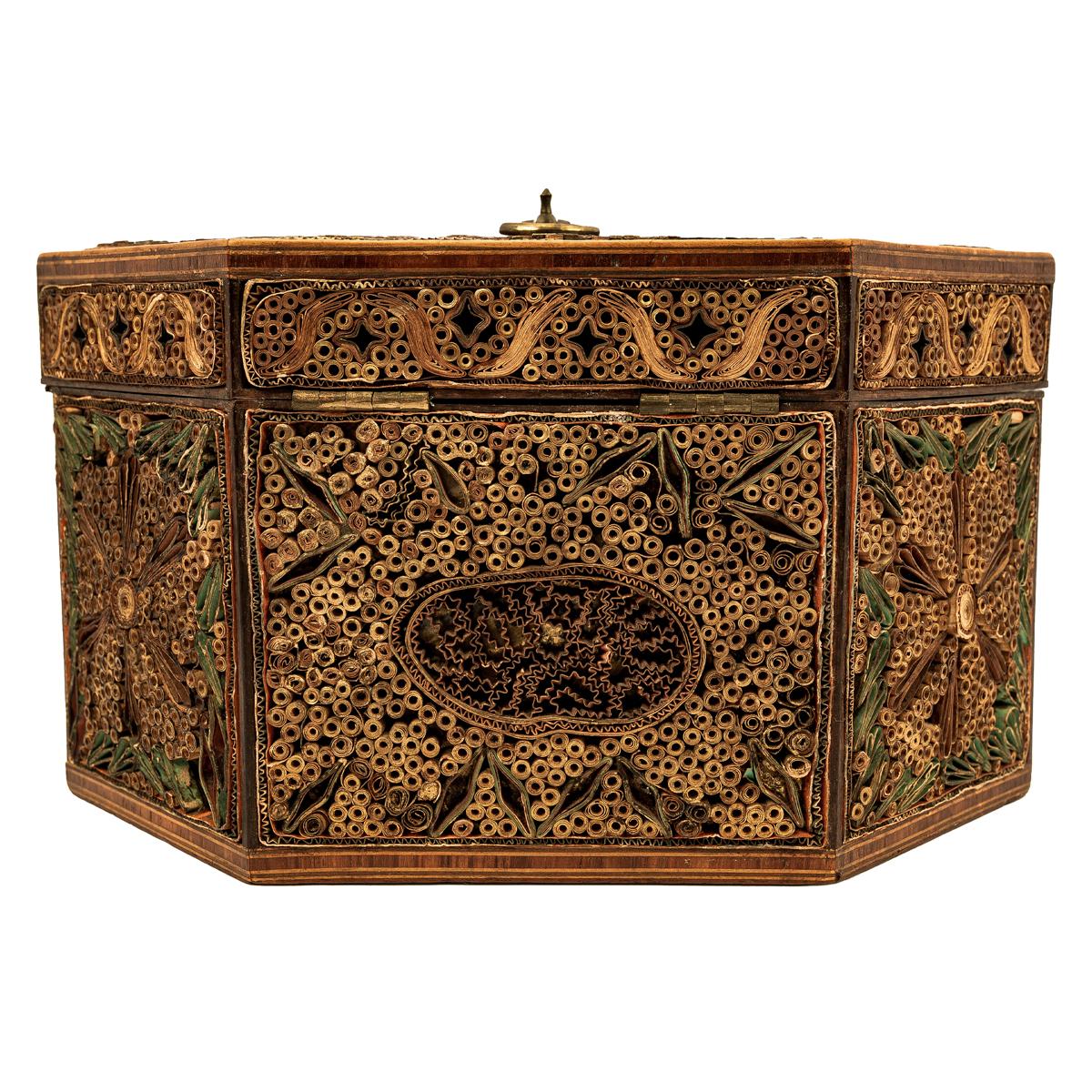 Late 18th Century Antique 18th Century Georgian Mahoghany Paper Scroll Work Tea Caddy Box 1780 For Sale