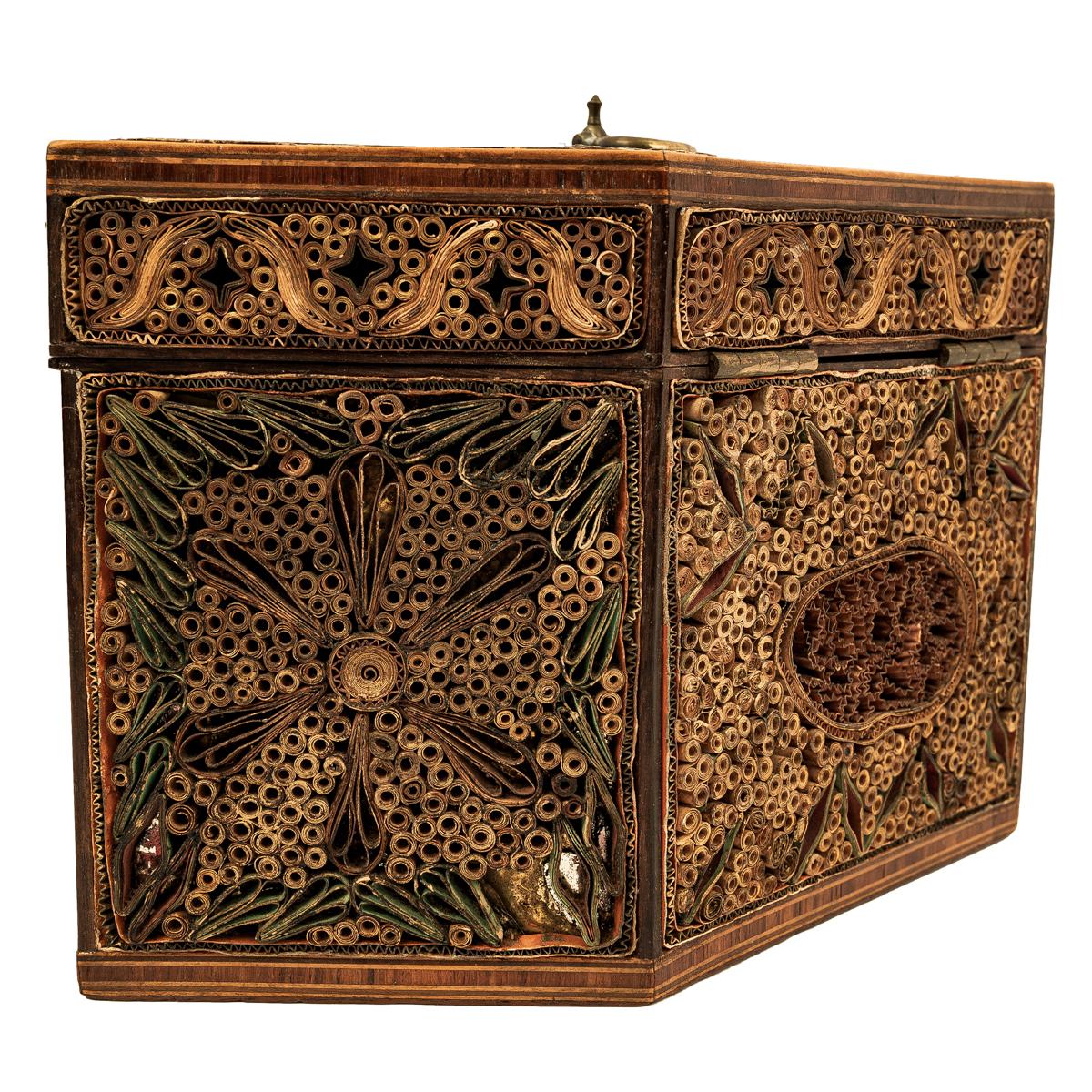 Ivory Antique 18th Century Georgian Mahoghany Paper Scroll Work Tea Caddy Box 1780 For Sale