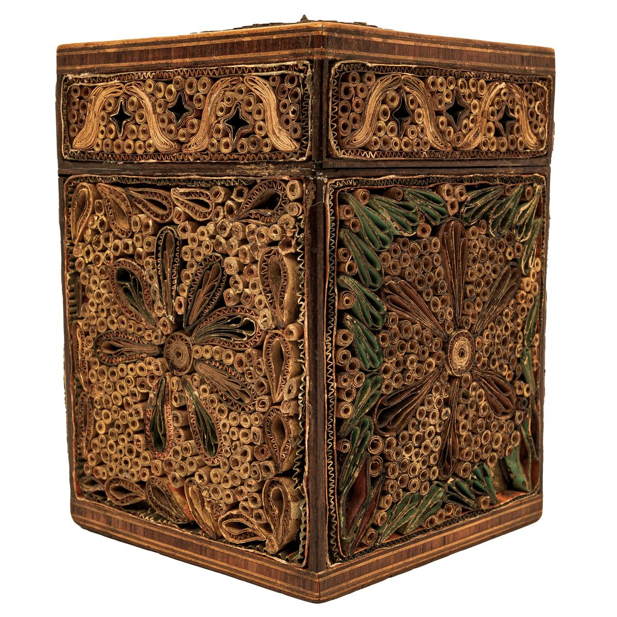 Antique 18th Century Georgian Mahoghany Paper Scroll Work Tea Caddy Box 1780 For Sale 1
