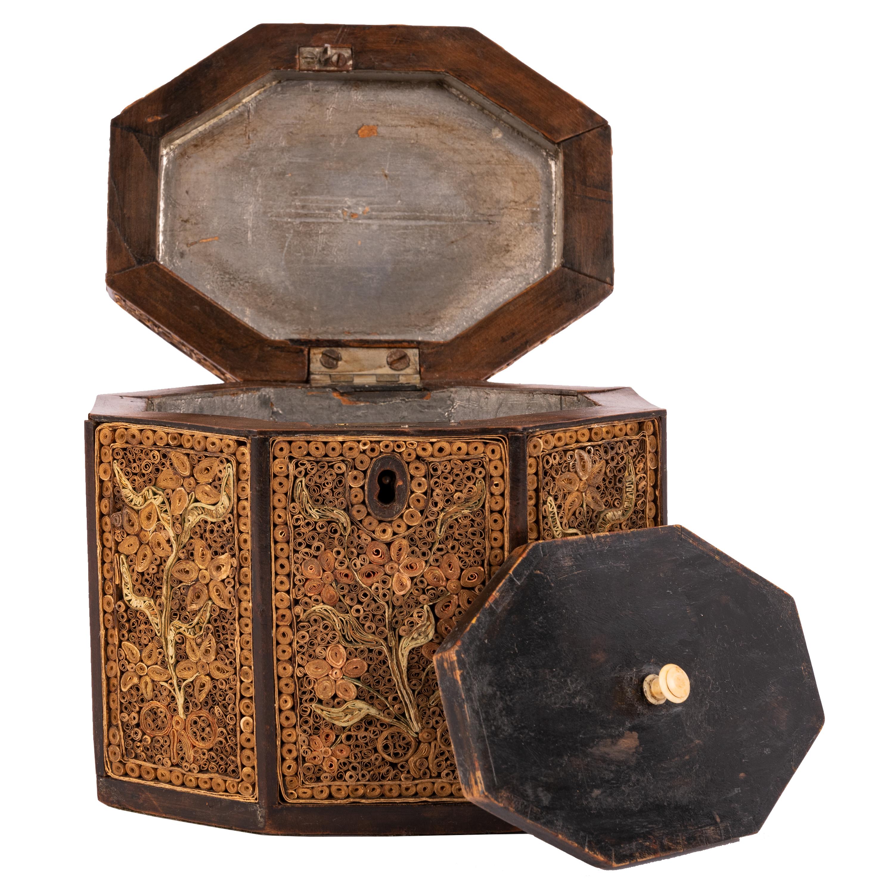 Antique 18th Century Georgian Mahoghany Paper Scroll Work Tea Caddy Box 1780 3