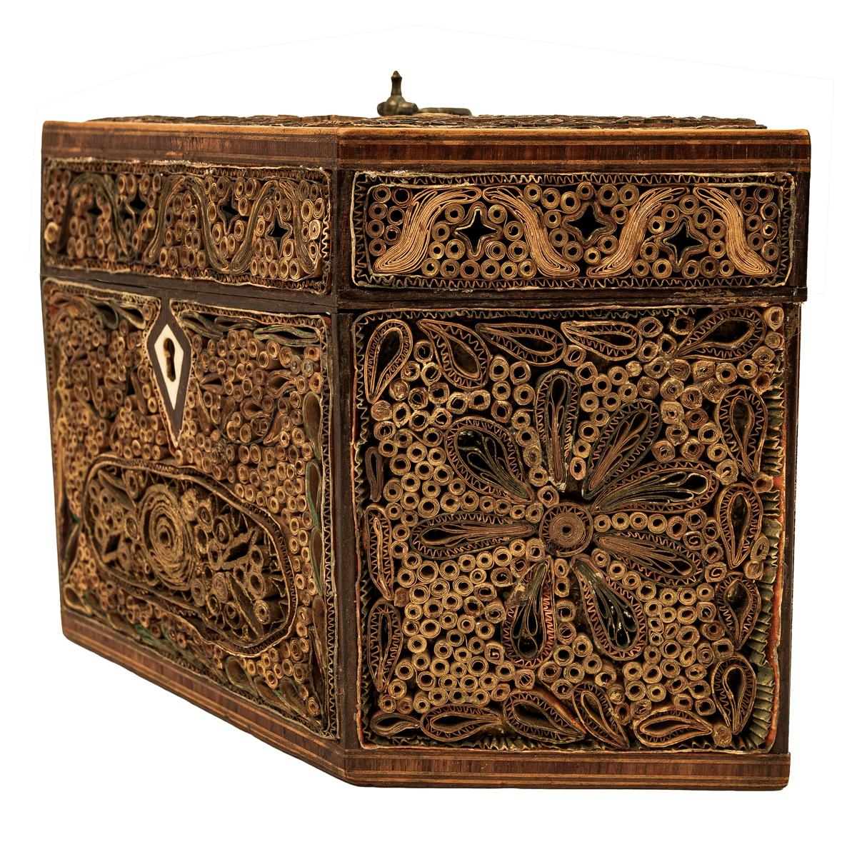 Antique 18th Century Georgian Mahoghany Paper Scroll Work Tea Caddy Box 1780 For Sale 2
