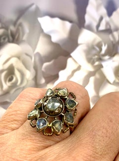 Bague de fiançailles géorgienne ancienne du 18ème siècle à motif de cœur rare en or 14 carats