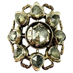Anillo de compromiso de oro de 14 quilates con diamantes y motivo de corazón georgiano antiguo del siglo XVIII