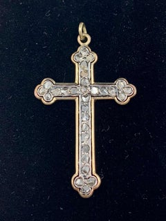 Antique 18th Century Georgian Rose Cut Diamond 14K Rose Gold Trilobed Cross