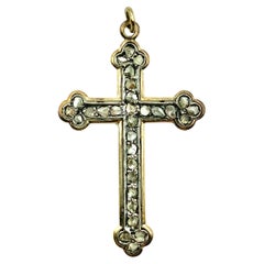 Antique 18th Century Georgian Rose Cut Diamond 14K Rose Gold Trilobed Cross