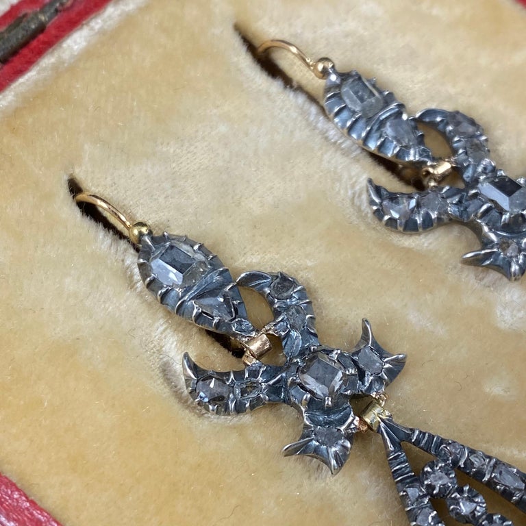 Women's Antique 18th Century Georgian Table Cut Diamond Pendant Earrings Silver Gold For Sale