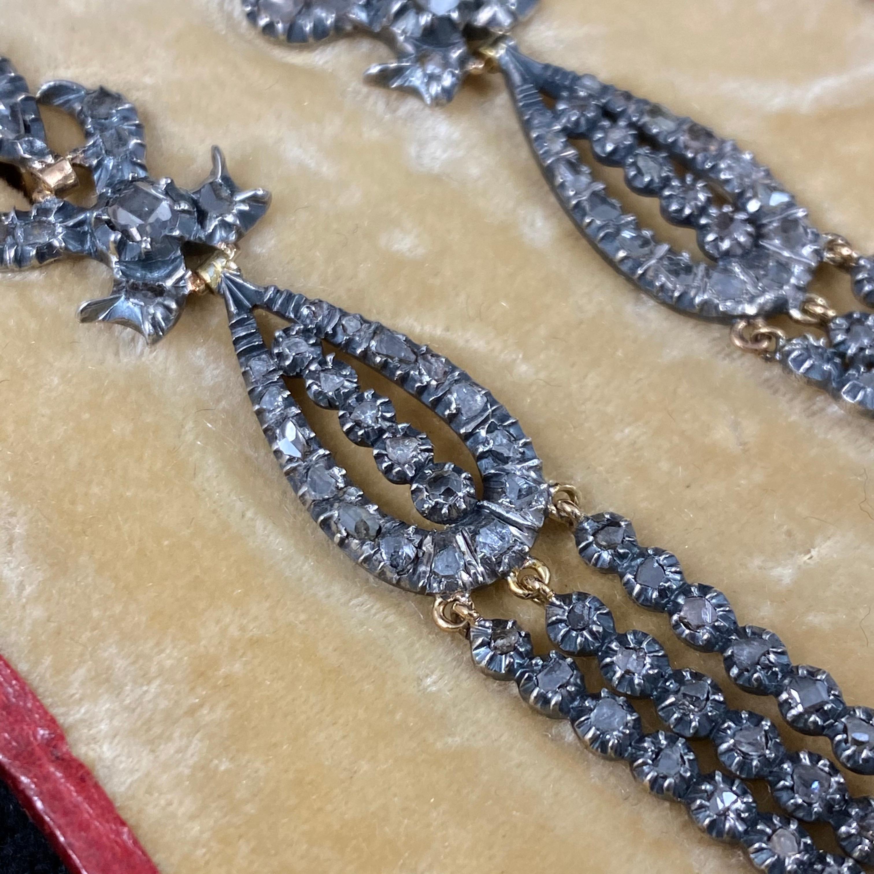 Antique 19th Century Georgian Table Cut Diamond Pendant Earrings Silver Gold 1
