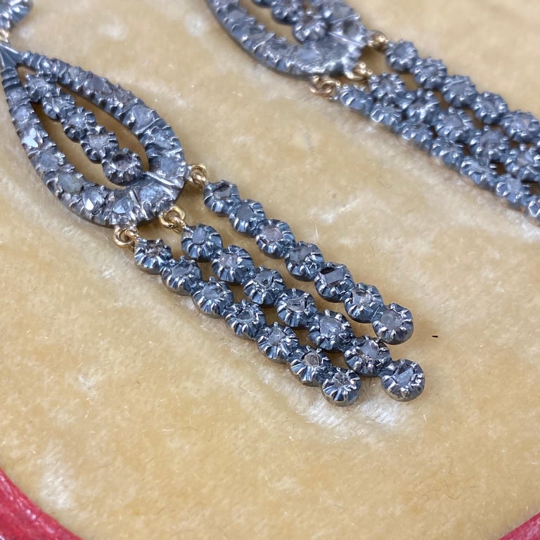 Antique 18th Century Georgian Table Cut Diamond Pendant Earrings Silver Gold For Sale 2