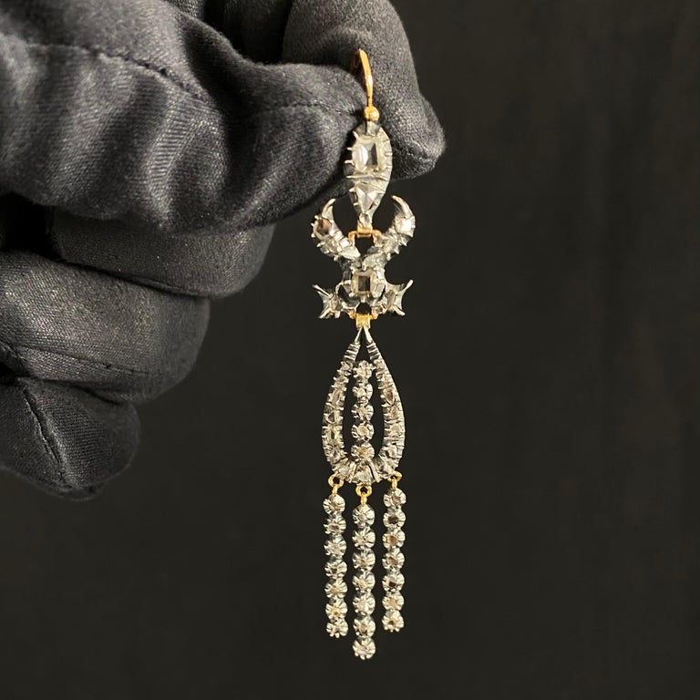 Antique 18th Century Georgian Table Cut Diamond Pendant Earrings Silver Gold For Sale 3