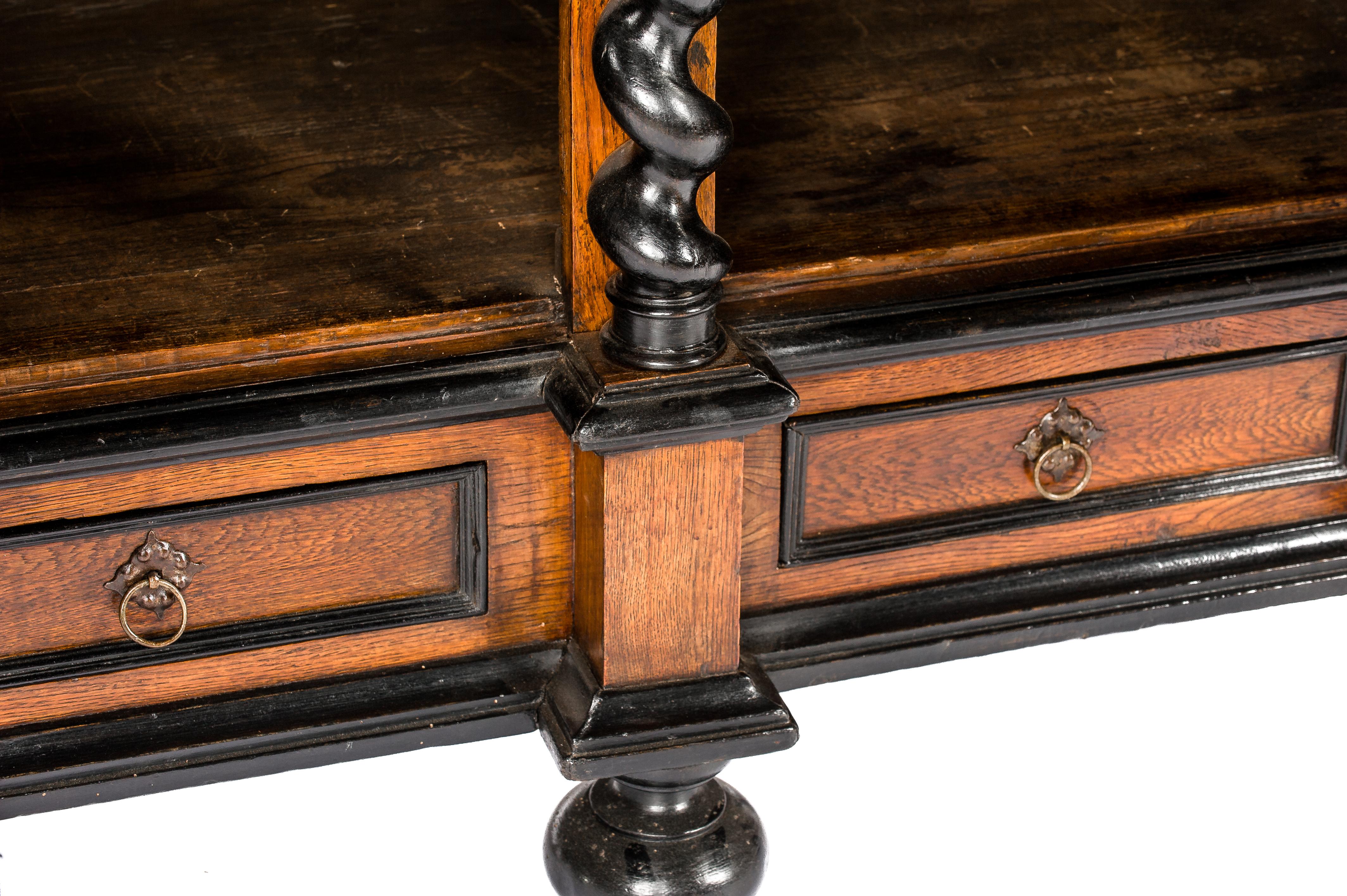 Antique 18th Century German Baroque Oak Cabinet with Black Panels For Sale 6