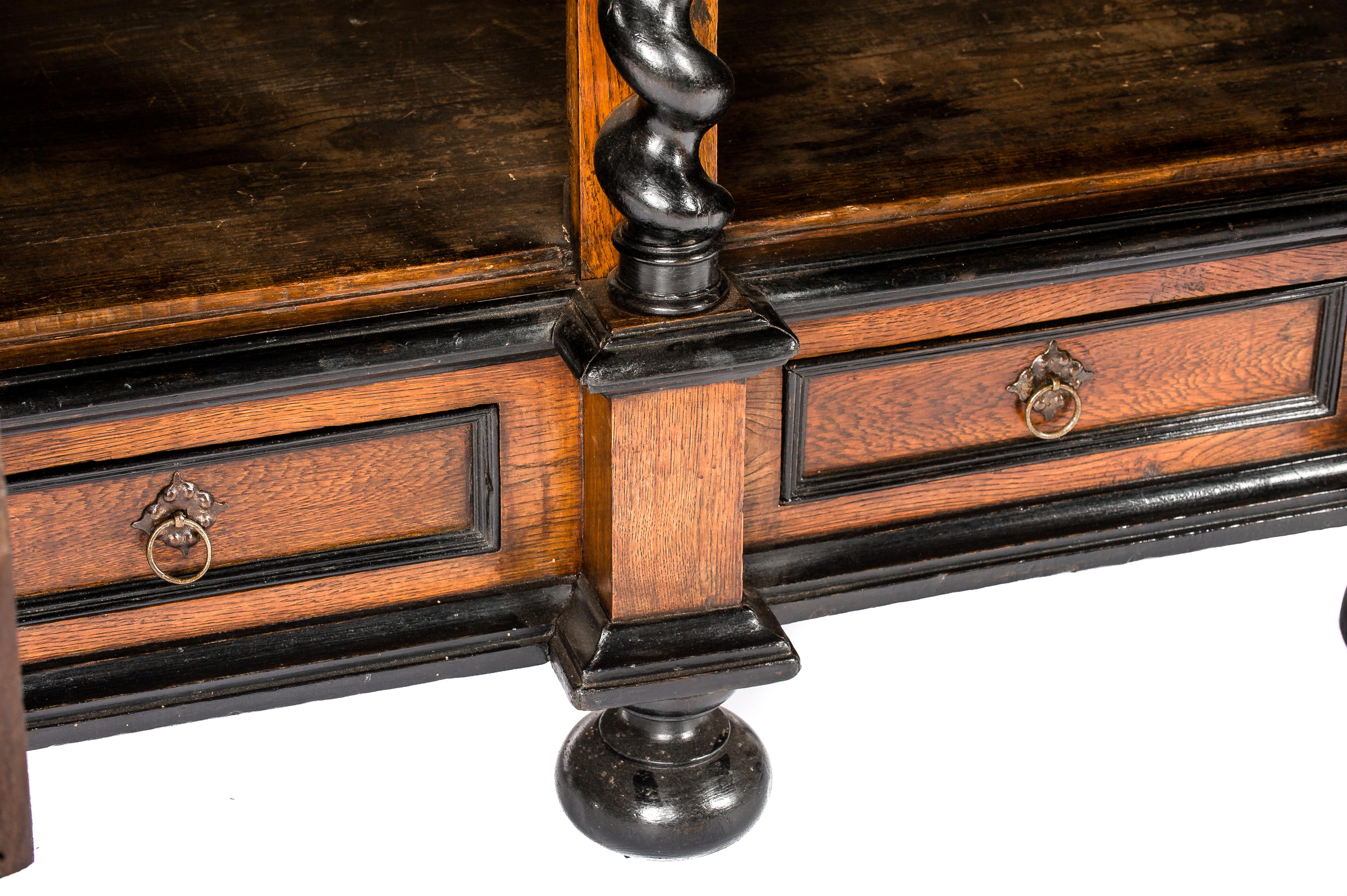 Antique 18th Century German Baroque Oak Cabinet with Black Panels For Sale 7