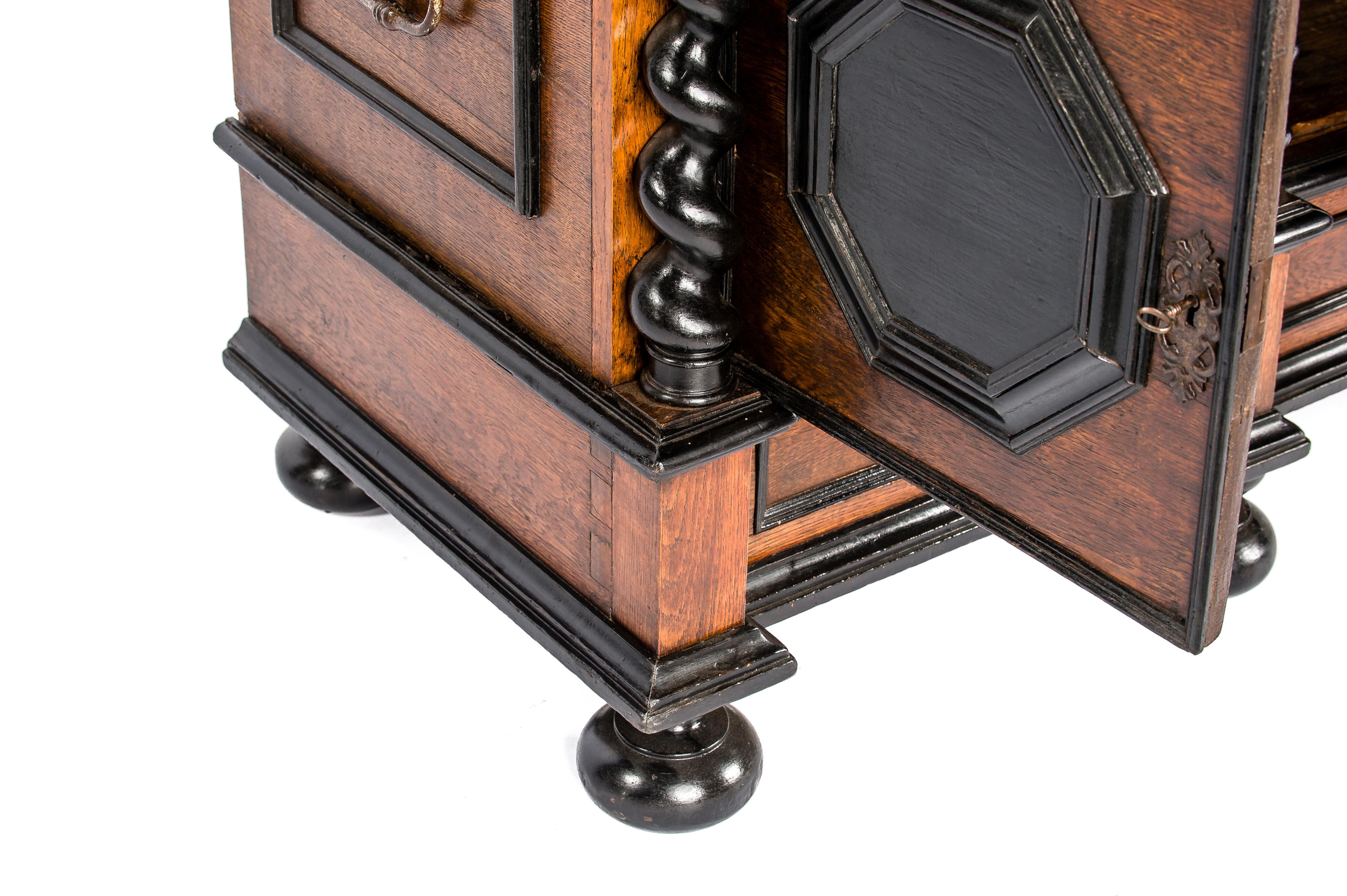 Antique 18th Century German Baroque Oak Cabinet with Black Panels For Sale 8