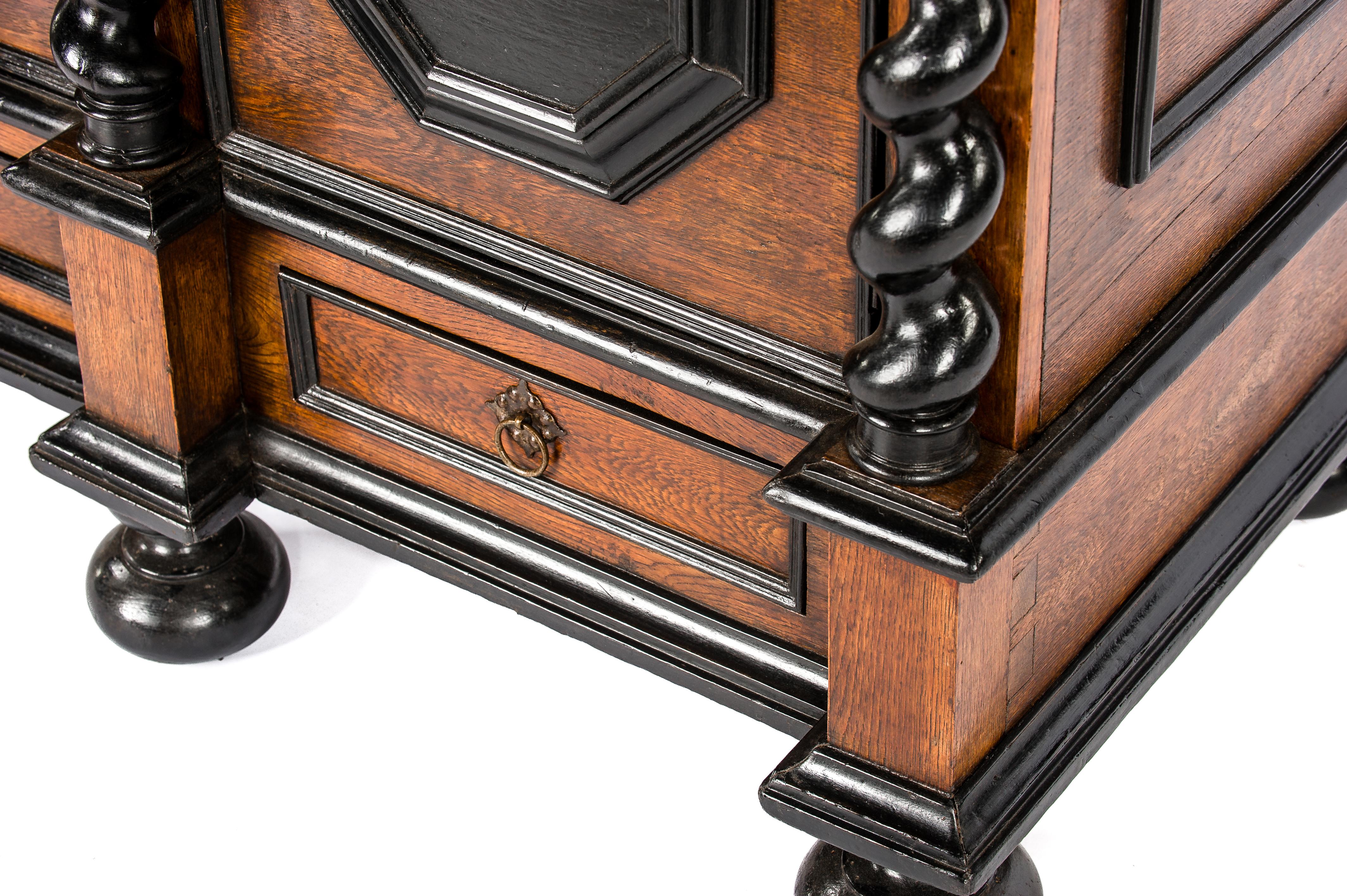 Antique 18th Century German Baroque Oak Cabinet with Black Panels For Sale 12
