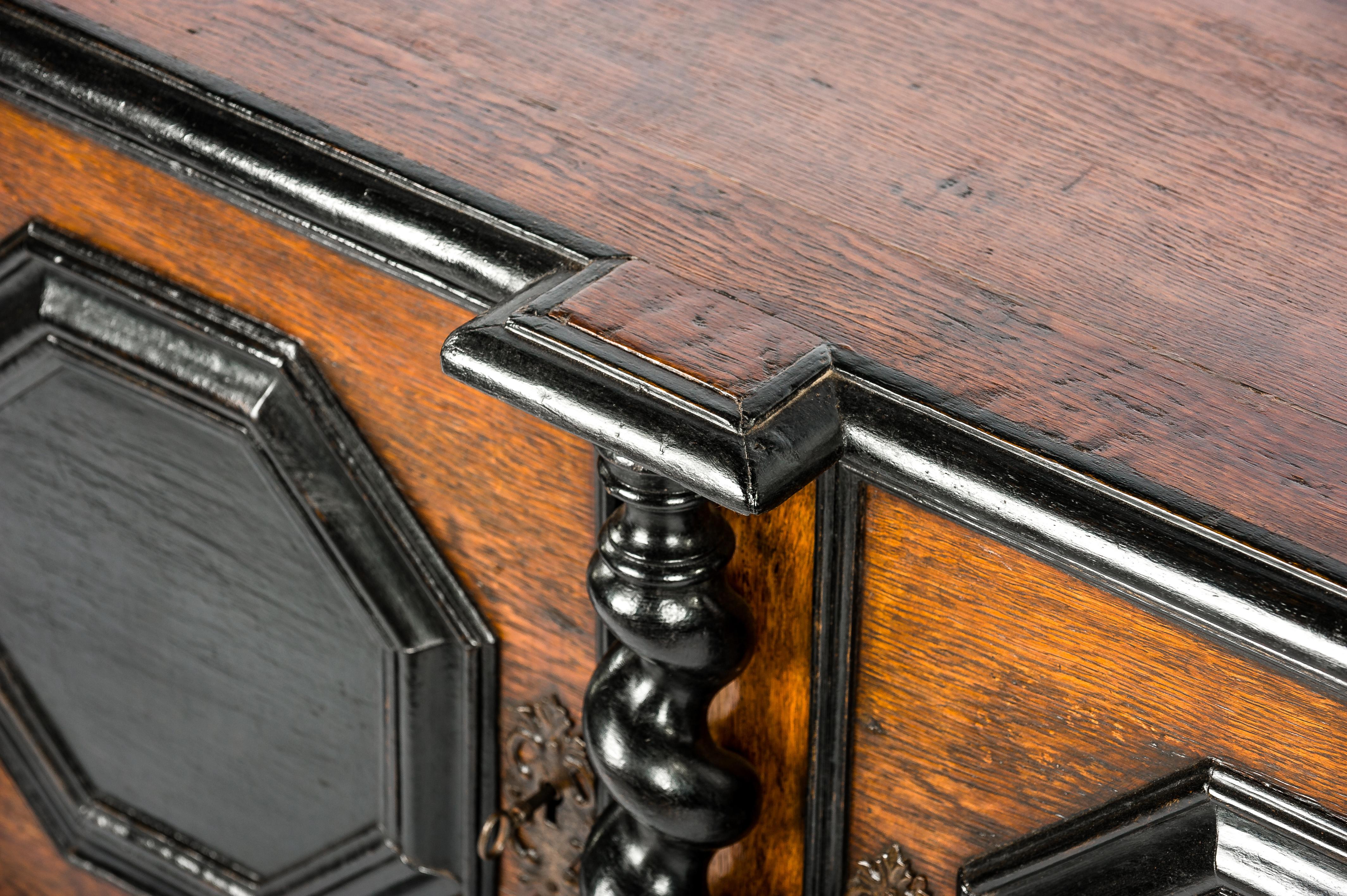 Antique 18th Century German Baroque Oak Cabinet with Black Panels For Sale 14