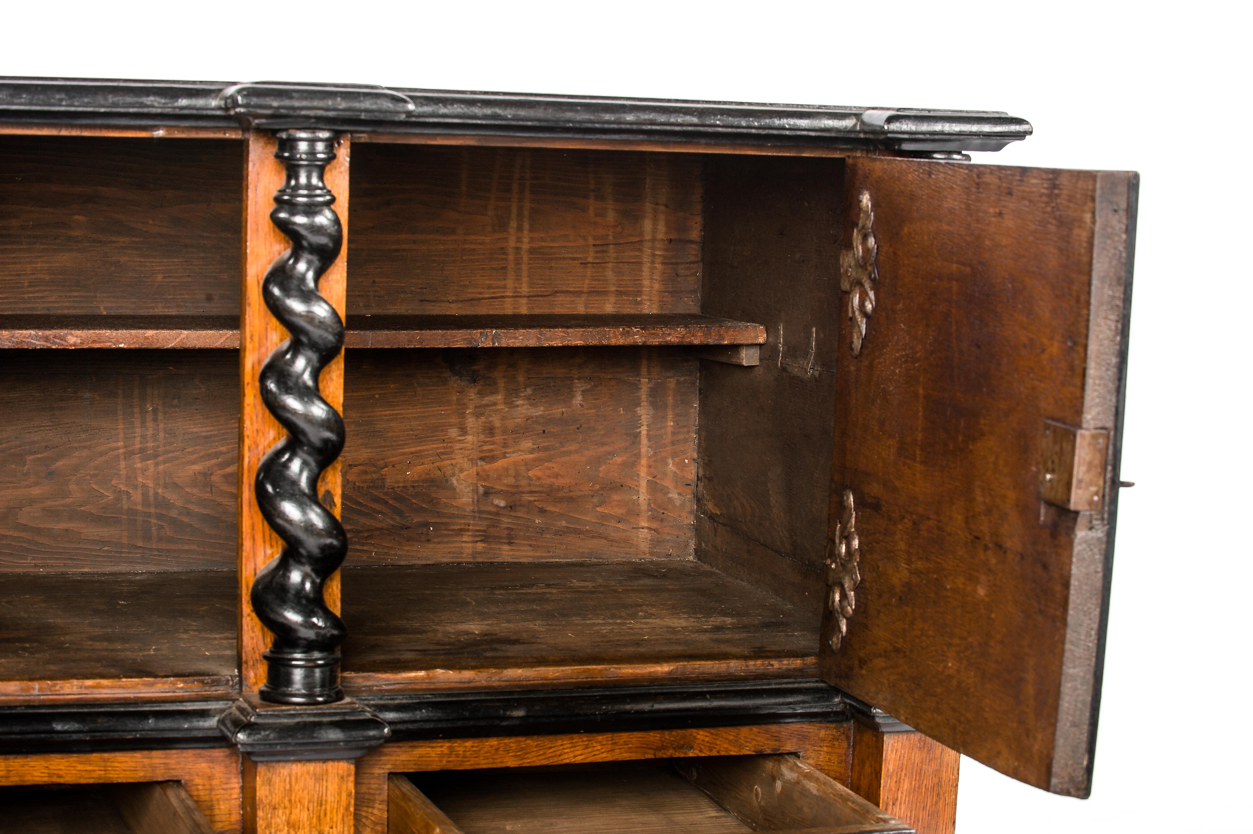 Antique 18th Century German Baroque Oak Cabinet with Black Panels For Sale 2