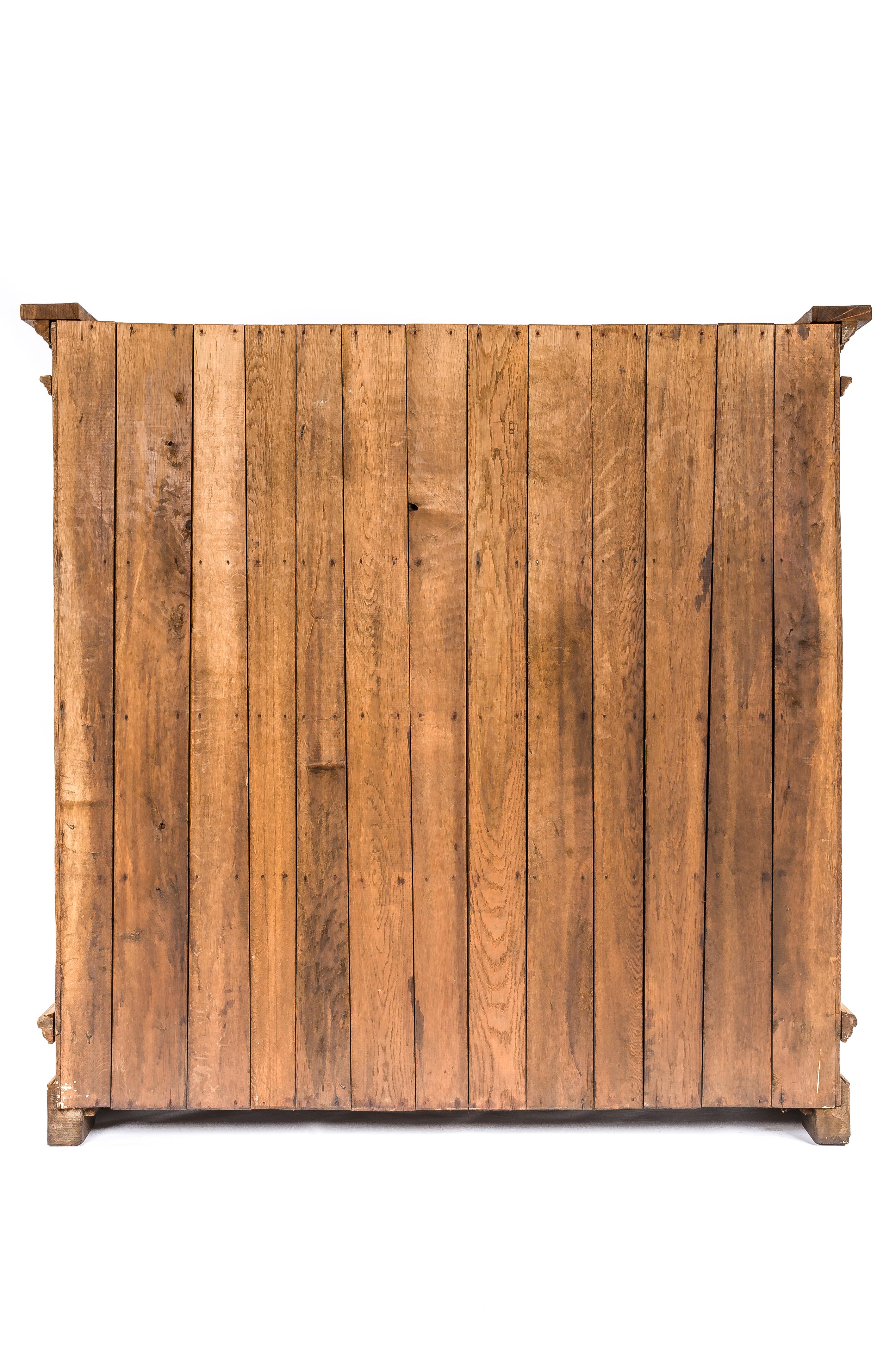 Antique 18th Century German Baroque Stripped Oak Two-Door Wardrobe Cupboard For Sale 11