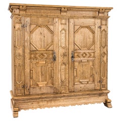 Antique 18th Century German Baroque Stripped Oak Two-Door Wardrobe Cupboard