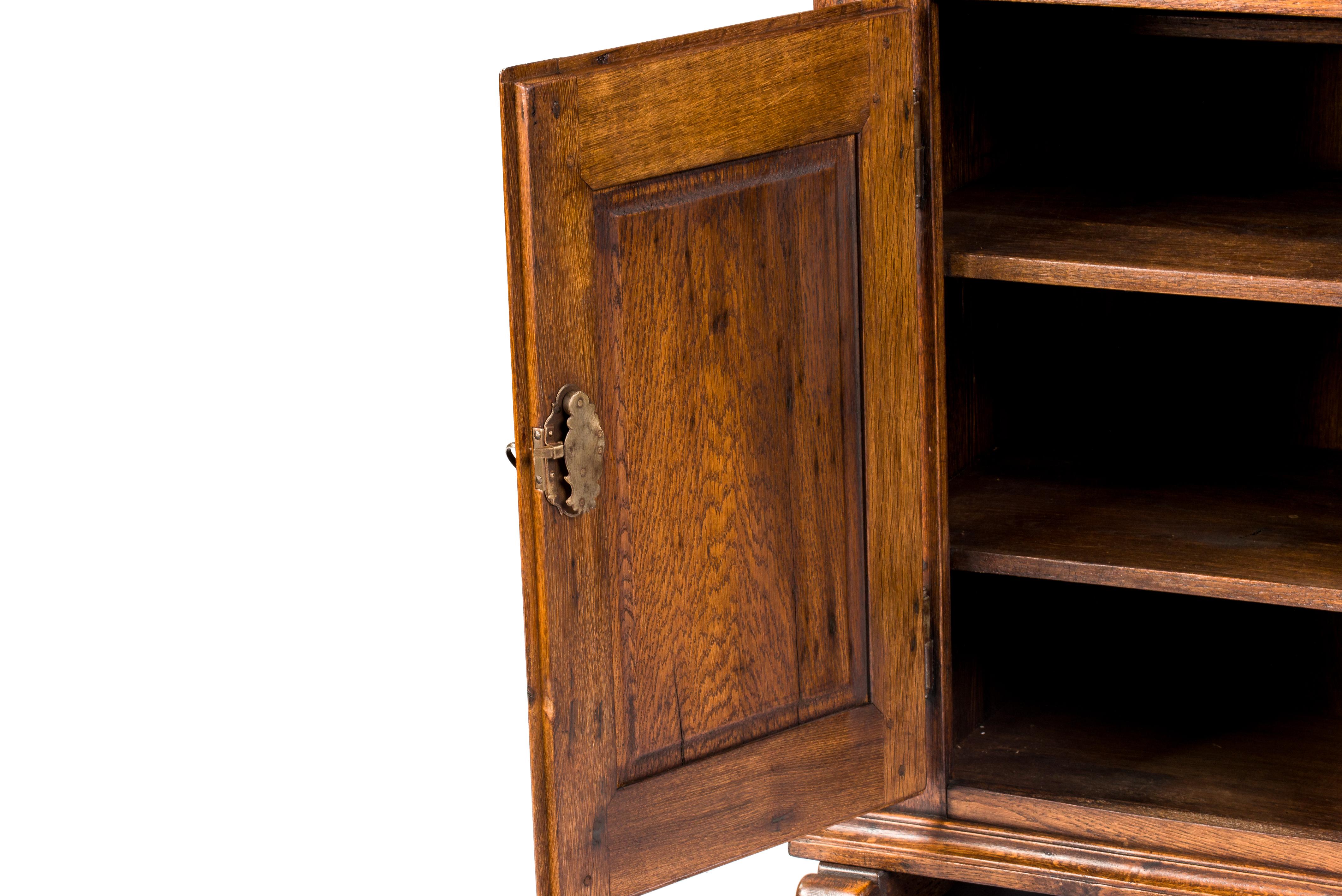 Antique 18th Century German Baroque Warm Brown Solid Oak Display Cabinet For Sale 8
