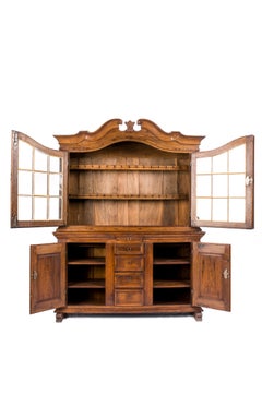 Antique 18th Century German Baroque Warm Brown Solid Oak Display Cabinet