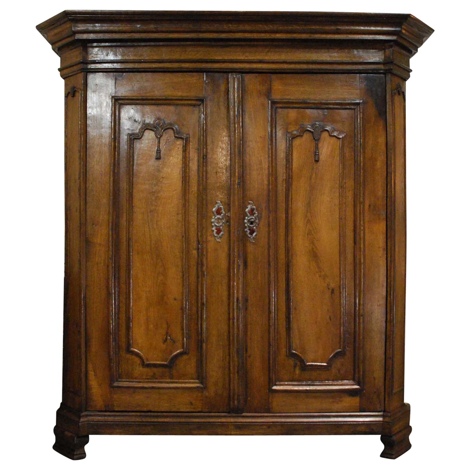 Antique 18th Century German Oak Two-Door Cabinet or Wardrobe