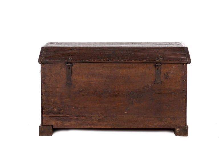 18th Century Antique 18th-Century German Paneled Solid Watered Oak Dowry Trunk of Chest