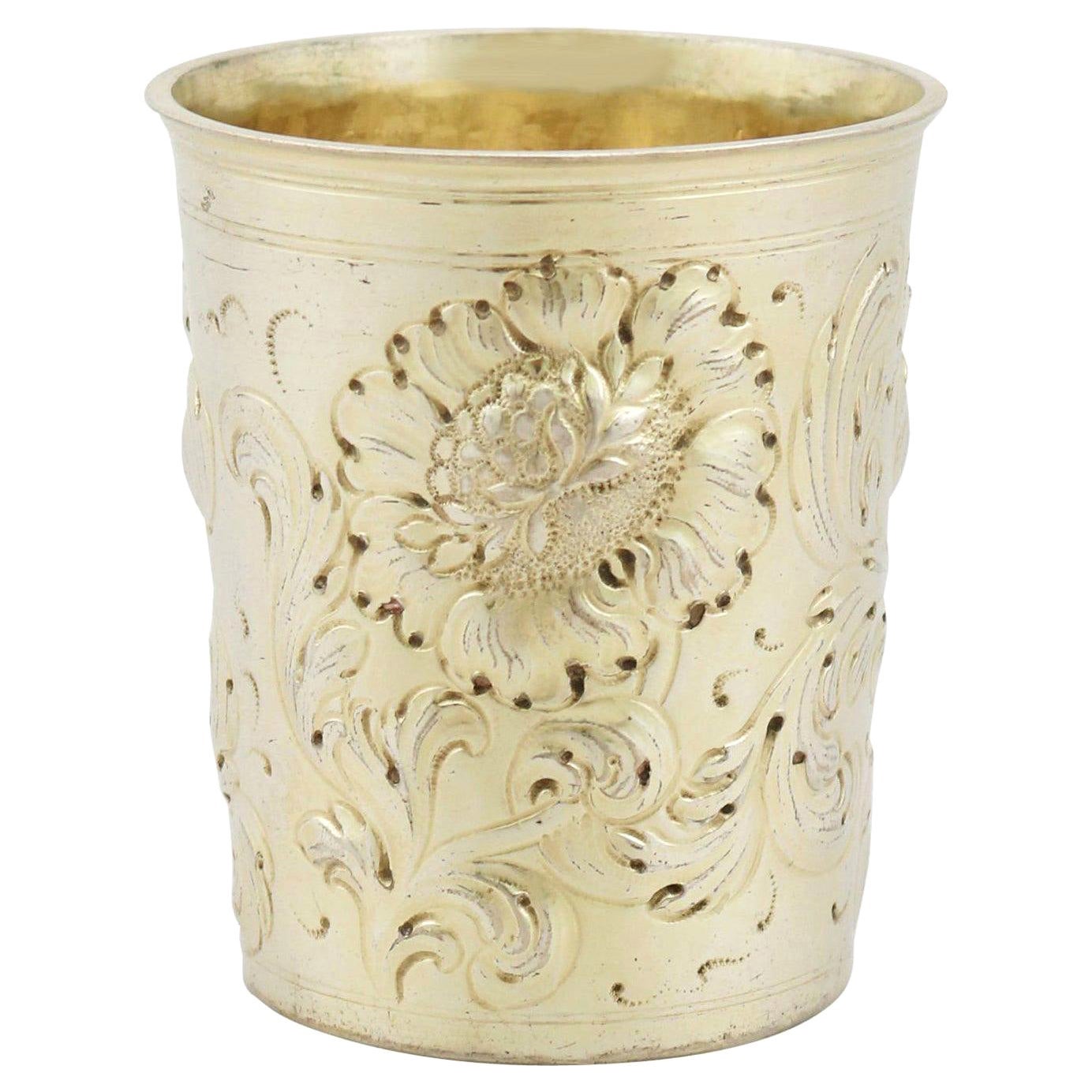 Antique 18th Century German Silver Gilt Beaker
