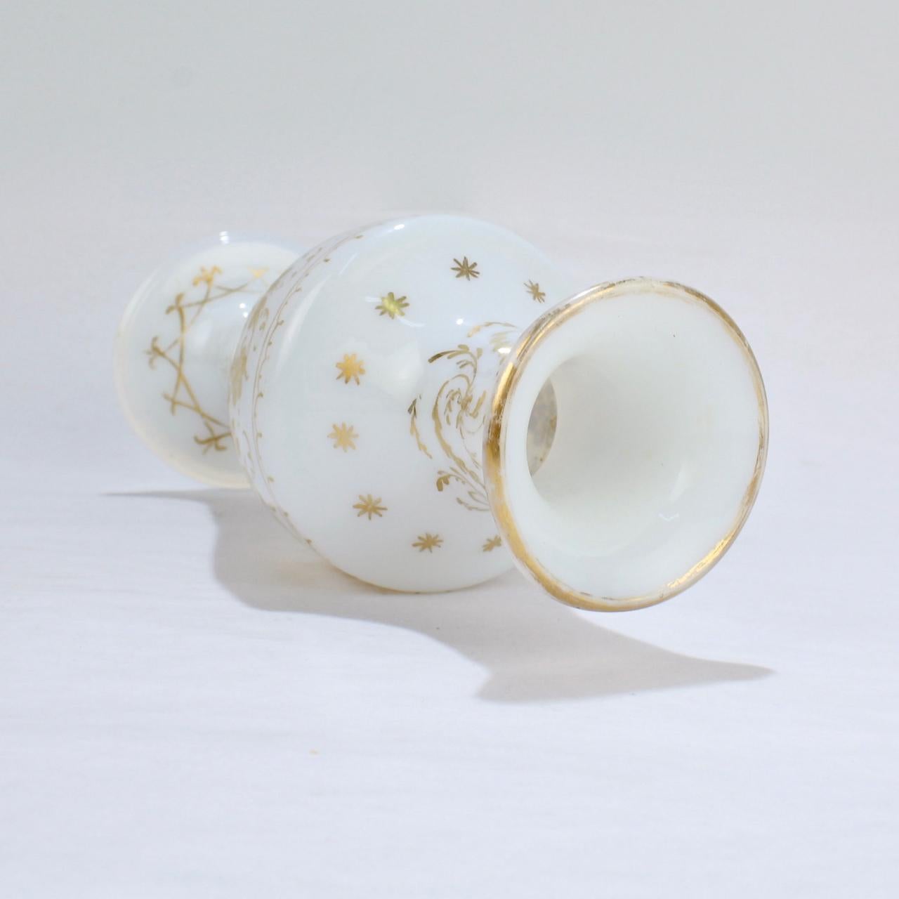 George II Antique 18th Century Gilt White Milk Glass Vase in the Manner of James Giles For Sale